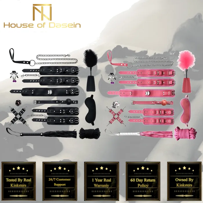 House of Dasein BDSM Starter Kits Black Pink Bondage Kit Handcuffs Leash Whip Gag Nipple Clamps Bdsm Set Anal