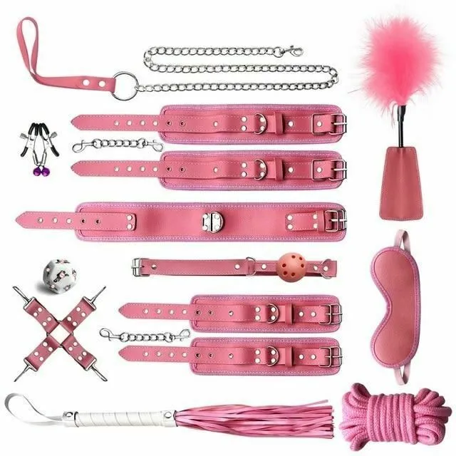 House of Dasein BDSM Starter Kits Black Pink Bondage Kit Handcuffs Leash Whip Gag Nipple Clamps Bdsm Set Anal