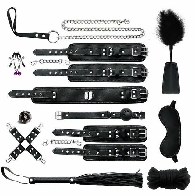 House of Dasein BDSM Starter Kits Black Pink Bondage Kit Handcuffs Leash Whip Gag Nipple Clamps Bdsm Set Anal