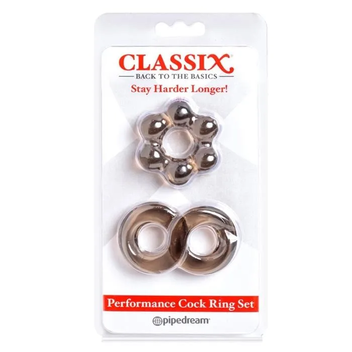 SD Variations Male Sex Toys Pipedream Classix Performance Cock Ring Set Smoke
