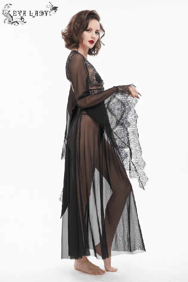 EVEs SECRETS Hosiery Seductive Sheer Lace Dress Gothic Open Back with Bow