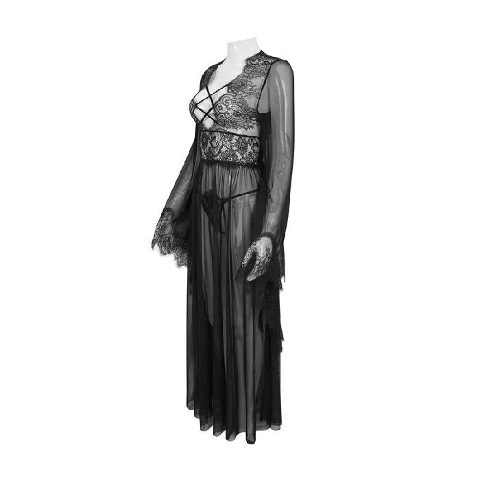 EVEs SECRETS Hosiery Seductive Sheer Lace Dress Gothic Open Back with Bow