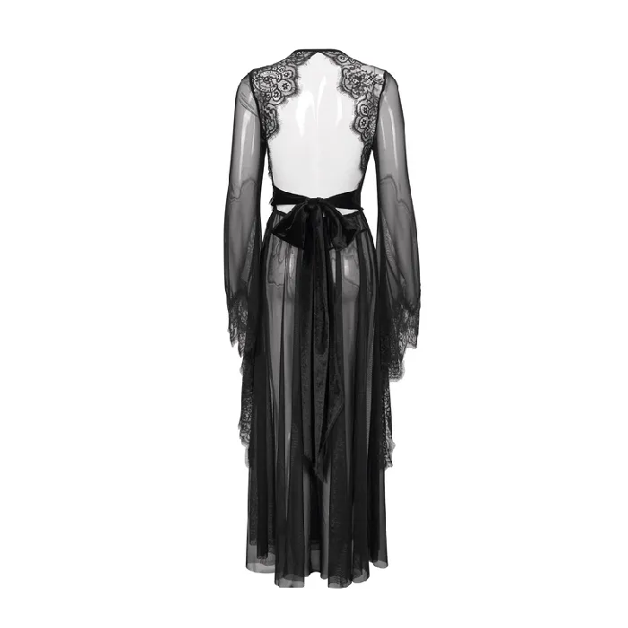 EVEs SECRETS Hosiery Seductive Sheer Lace Dress Gothic Open Back with Bow