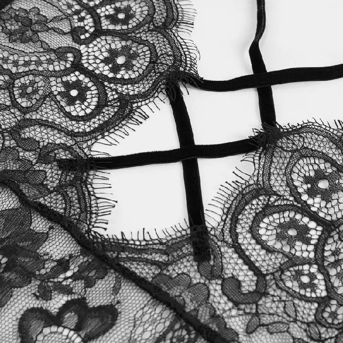EVEs SECRETS Hosiery Seductive Sheer Lace Dress Gothic Open Back with Bow